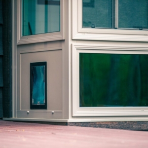 Dog door customization on sunroom in Dousman, Wisconsin