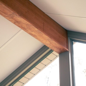 Cathedral sunroom wood center beam